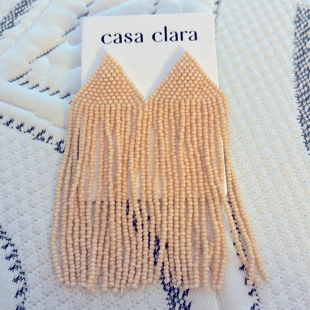 Casa Clara-Delia Beaded Fringe Earrings in Ivory-NWT